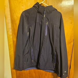 FREE COUNTRY Women's Purple Trim Soft Shell Removable Hood Zip Up Jacket Size 3X